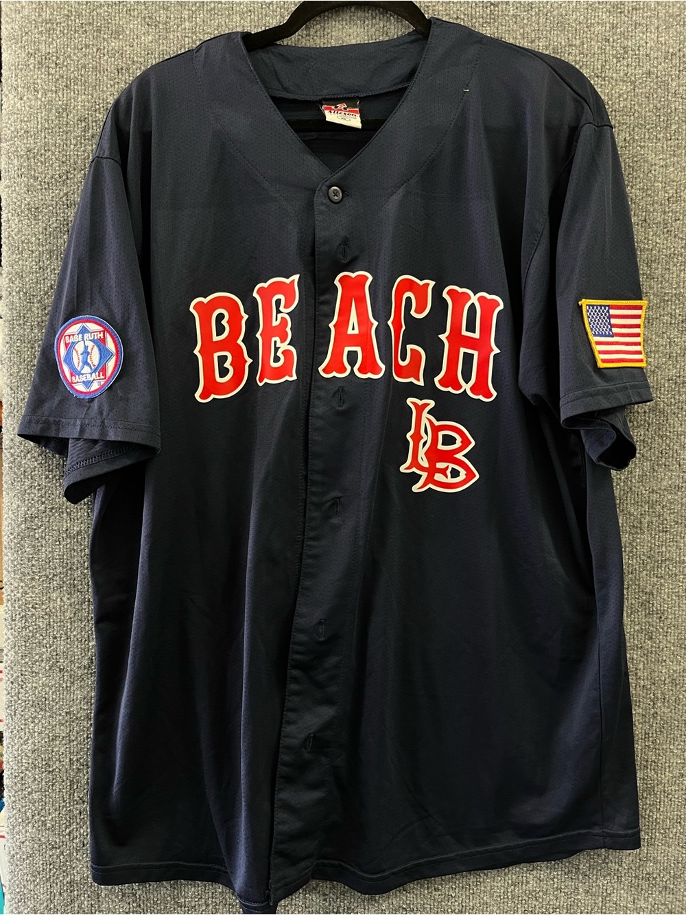Men's Navy 'BEACH' Baseball Jersey with Red Lettering